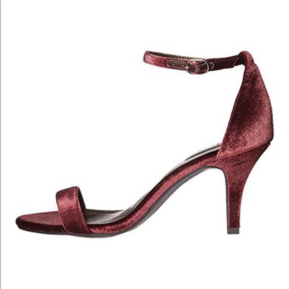 Burgundy Red Velvet Kitten Heel Dressy Sandals - Picture 5 of 7